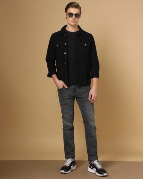 lightly washed skinny fit distressed jeans