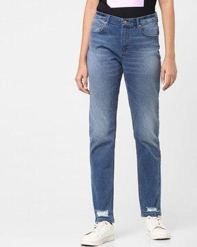 lightly washed slim jeans with whiskers