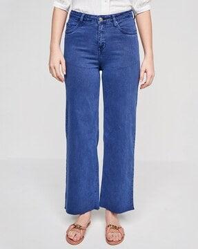 lightly washed stretchable flared jeans
