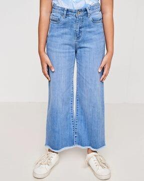 lightly washed wide leg jeans