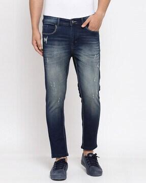 lightly distress slim jeans with 5-pockets