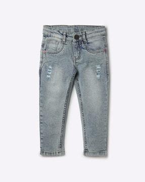 lightly-distressed washed jeans