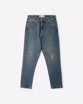 lightly distressed slim fit jeans