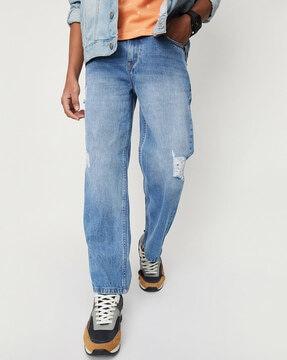 lightly distresses slim fit jeans