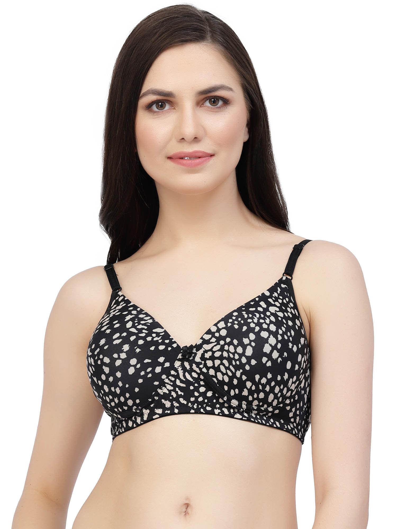 lightly padded black printed everyday bra