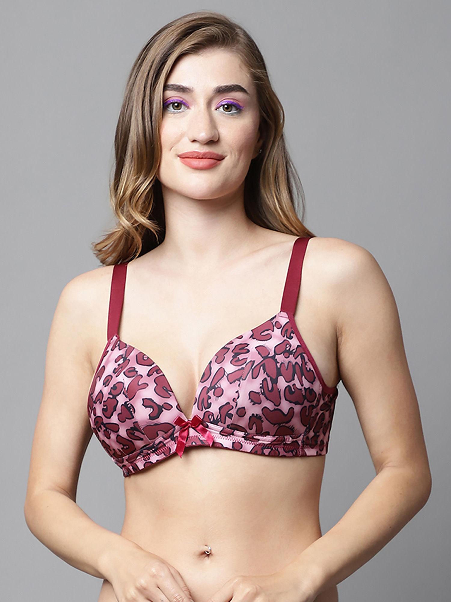 lightly padded non-wired demi cup animal print plunge bra