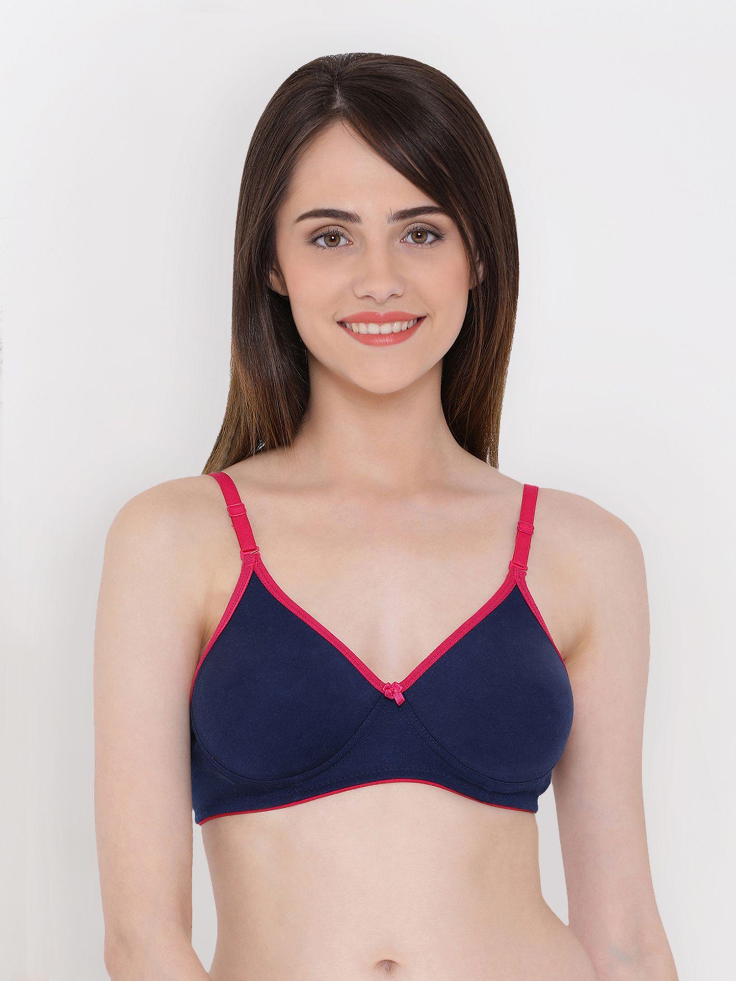 lightly padded non-wired demi cup multiway t-shirt bra in navy cotton rich blue