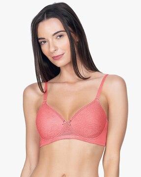 lightly-padded non-wired full coverage seamless lace t-shirt bra - bra24302