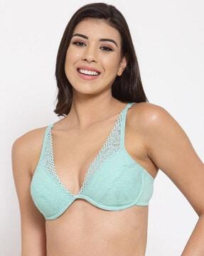 lightly-padded plunge bra with lace detail