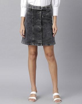 lightly-wash straight skirt