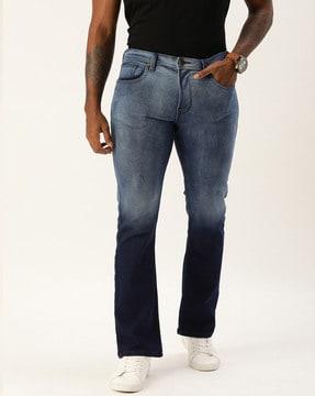 lightly-washed straight fit jeans