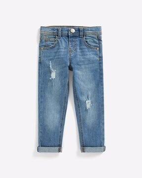 lightly washed & distressed jeans