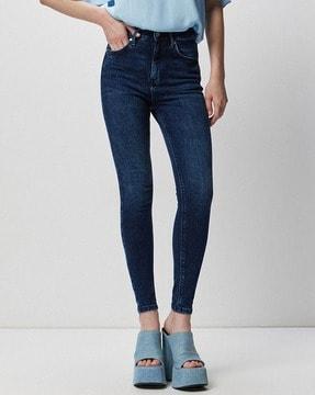 lightly washed ankle-length skinny fit jeans