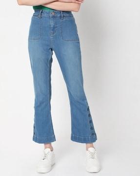 lightly washed bootcut jeans