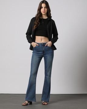 lightly washed bootcut jeans