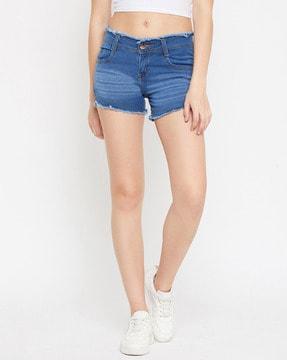 lightly washed city shorts with frayed hem