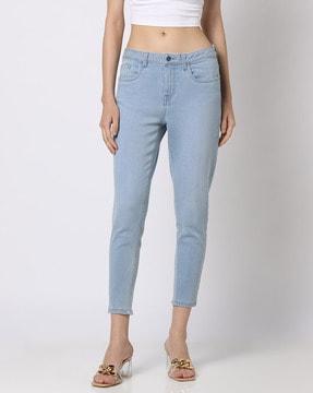 lightly washed cropped skinny jeans