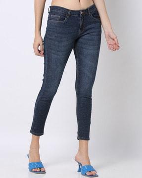 lightly washed cropped slim fit jeans