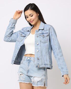 lightly washed denim jacket with button closure