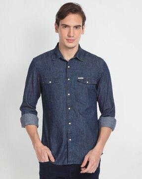 lightly washed denim shirt