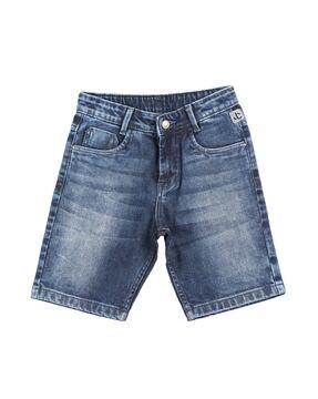lightly-washed denim shorts with 5-pocket styling