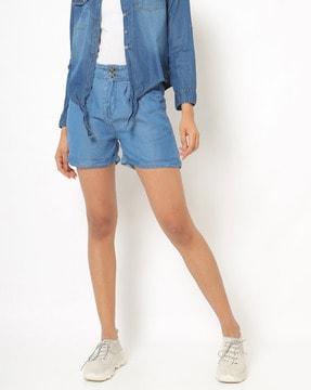 lightly washed denim shorts with insert pockets