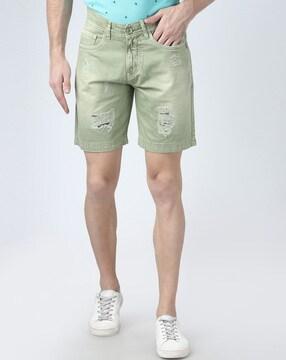 lightly washed denim shorts