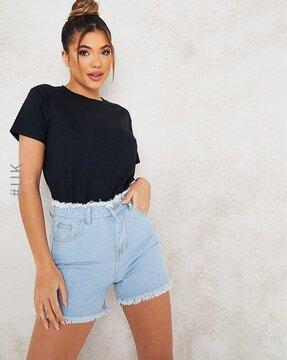 lightly washed denim shorts