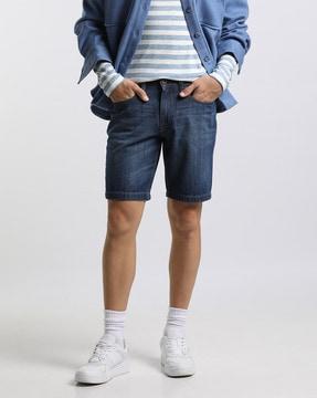 lightly washed denim shorts