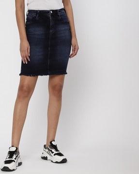 lightly washed denim skirt