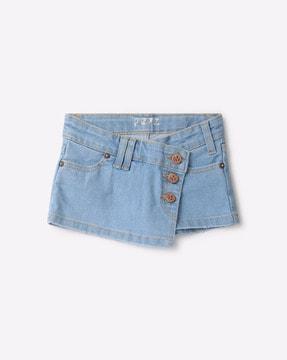 lightly washed denim skorts