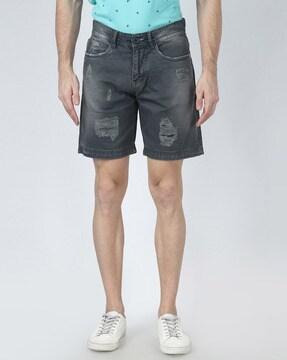 lightly washed distressed city shorts