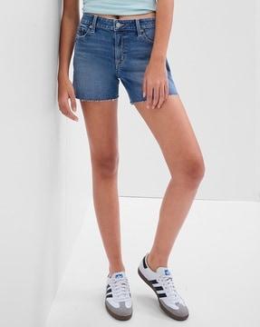 lightly washed distressed denim shorts