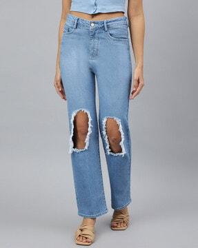 lightly washed distressed jeans