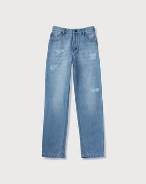 lightly washed distressed jeans