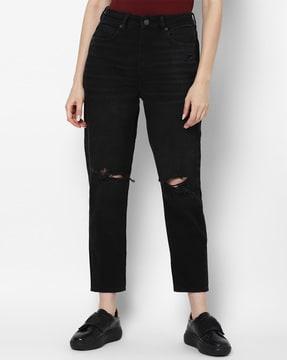 lightly washed distressed relaxed jeans