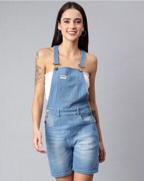 lightly washed dungaree with patch pocket