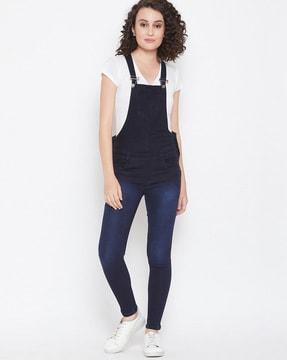 lightly washed dungaree with patch pocket