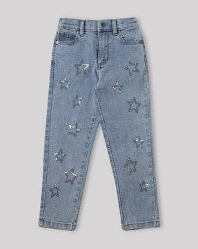 lightly washed embellished jeans