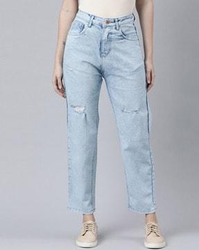 lightly washed flared jeans