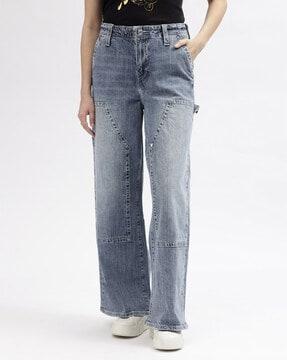 lightly washed flared jeans