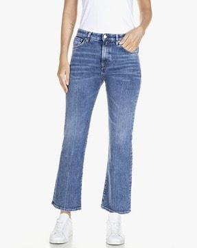 lightly washed high-rise bootcut jeans