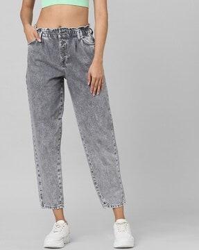 lightly washed high-rise jeans