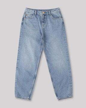 lightly washed high-rise jeans