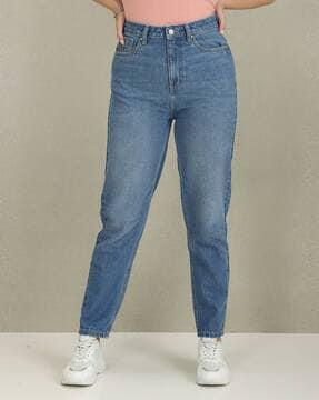 lightly washed high-rise mom fit jeans