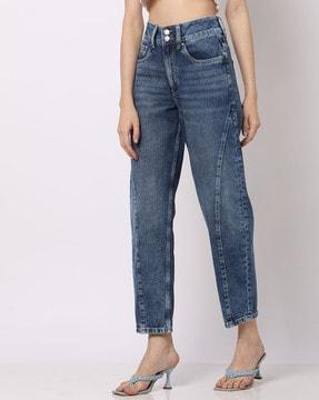 lightly washed high-rise panelled jeans