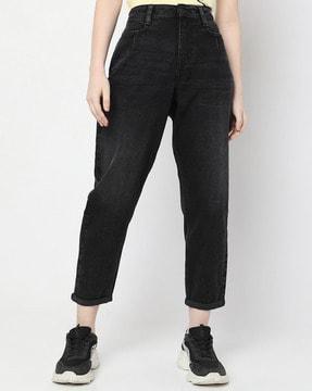 lightly washed high-rise relaxed fit jeans