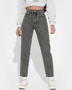 lightly washed high-rise relaxed fit jeans