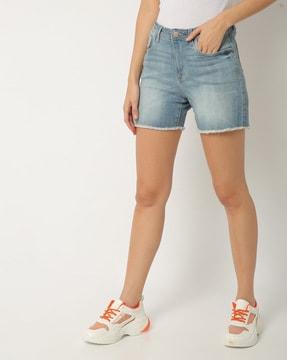 lightly washed high-rise shorts