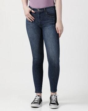 lightly washed high-rise skinny fit jeans